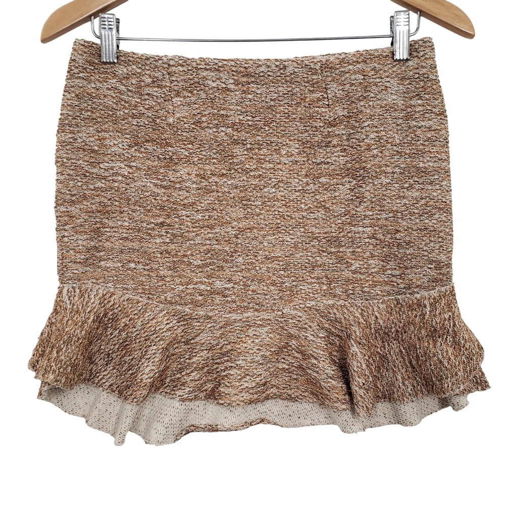 ASOS‎ Tweed Ruffle Hem Mini Skirt Size 10 Brown Neutral Coquette Preppy Academia